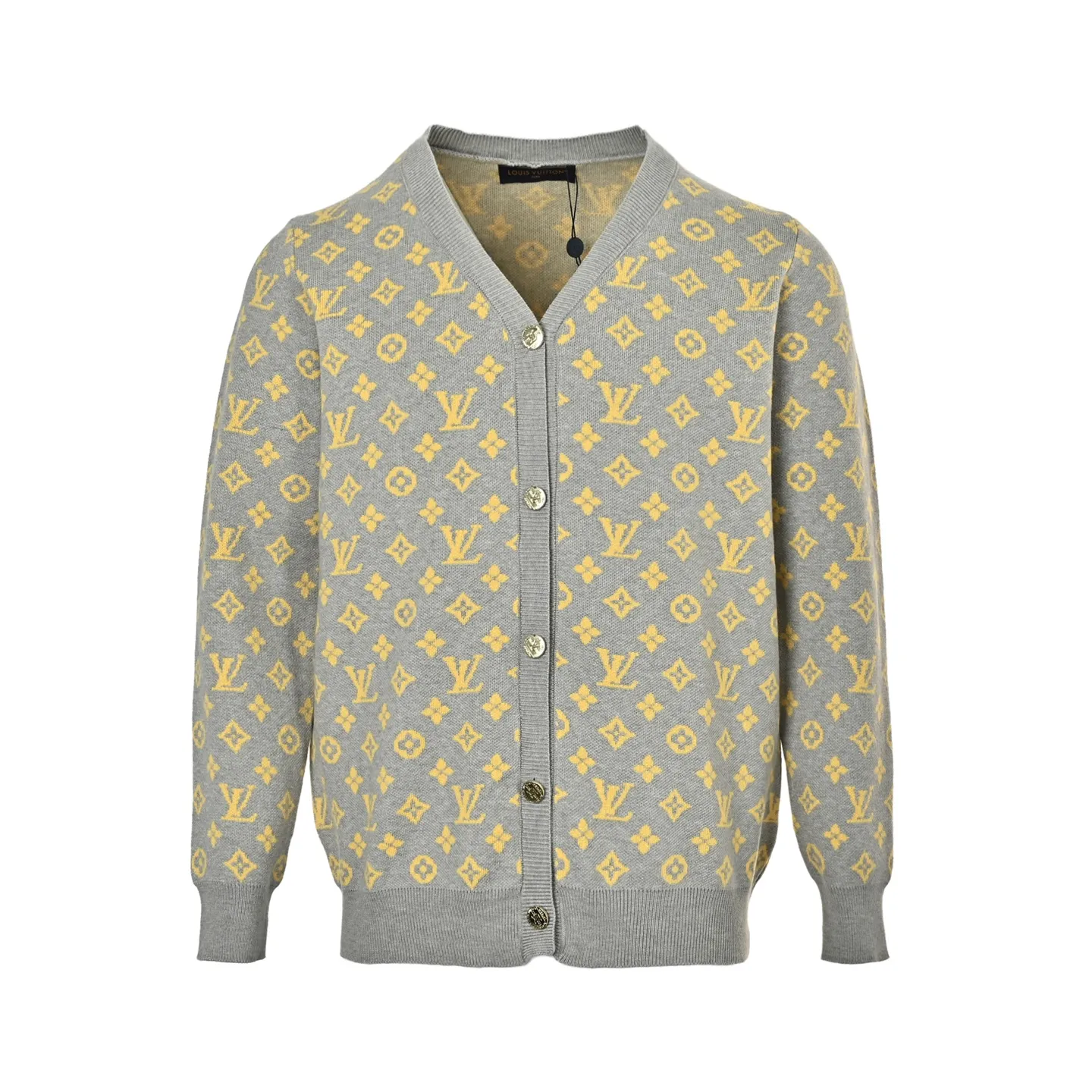 Louis Vuitton/Louis Vuitton gray and yellow presbyopic knitted cardigan